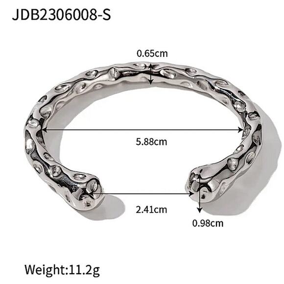 Stainless Steel Contour Bracelet, Irregular Hammered Bangle Cuff, Anniversary - Picture 8 of 8